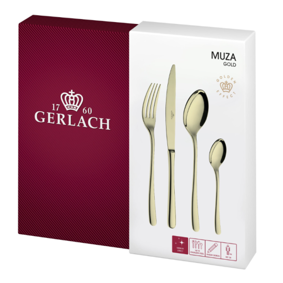 GERLACH MUZA GOLD Sztućce Komplet 48 el pudełko / 12 osób / połysk / złote sztućce