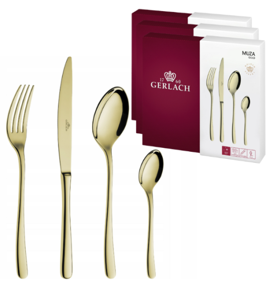 GERLACH MUZA GOLD Sztućce Komplet 72 el pudełko / 18 osób / połysk / złote sztućce