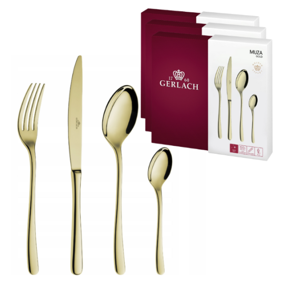GERLACH MUZA GOLD Sztućce Komplet 72 el pudełko / 18 osób / połysk / złote sztućce