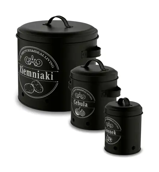 TADAR Zestaw trzech kuchennych pojemników do przechowywania / ziemniaki, cebula, czosnek
