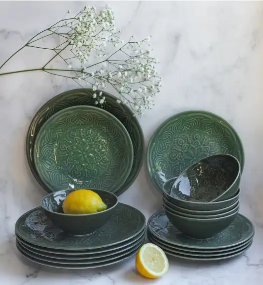LUBIANA ORIENTAL | J9 | ZIELONY | Serwis obiadowy 18 el dla 6 osób | porcelana luz 