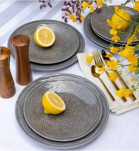 LUBIANA ORIENTAL | KM00 | SZARY | Talerz obiadowy 25 cm | porcelana luz 