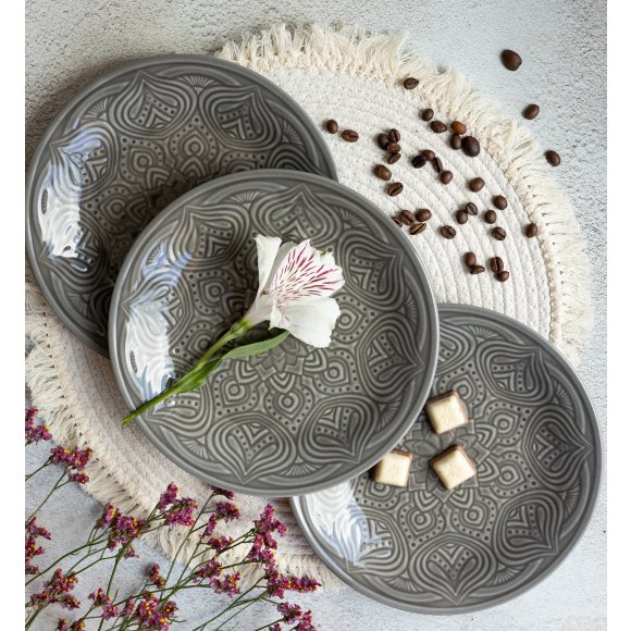 LUBIANA ORIENTAL | KM00 | SZARY | 6x talerz obiadowy 25 cm | porcelana luz 