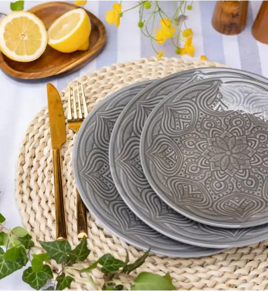 LUBIANA ORIENTAL | KM00 | SZARY | 12x talerz obiadowy 25 cm | porcelana luz 