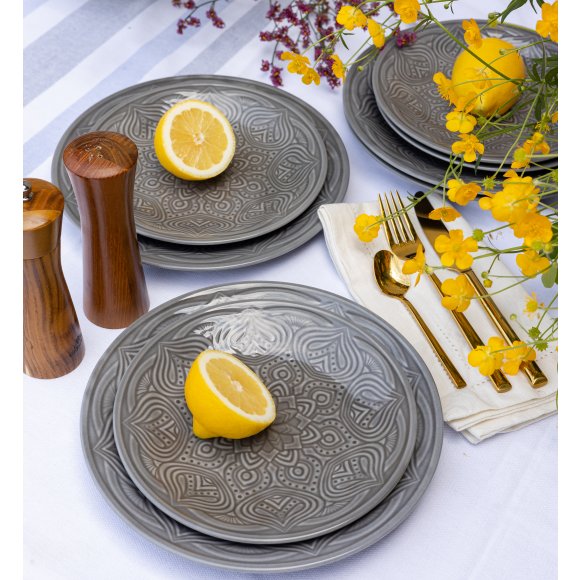 LUBIANA ORIENTAL | KM00 | SZARY | 12x talerz obiadowy 25 cm | porcelana luz 