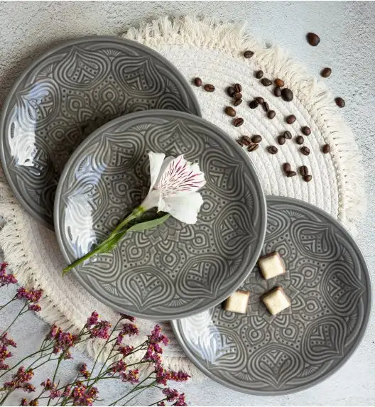 LUBIANA ORIENTAL | KM00 | SZARY | 6x talerz deserowy 21 cm | porcelana luz 