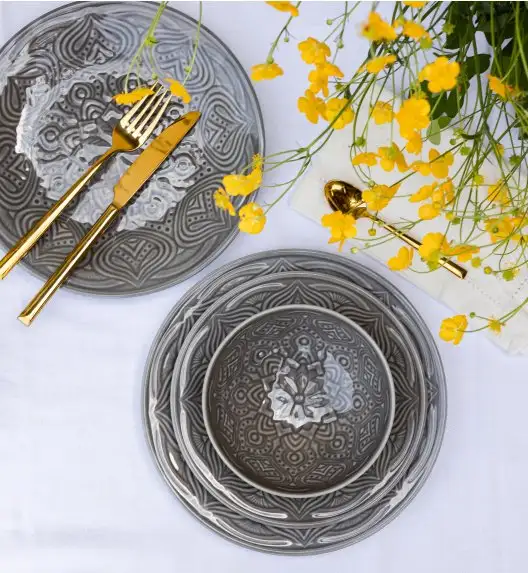 LUBIANA ORIENTAL | KM00 | SZARY | Serwis obiadowy 18 el dla 6 os | porcelana luz 