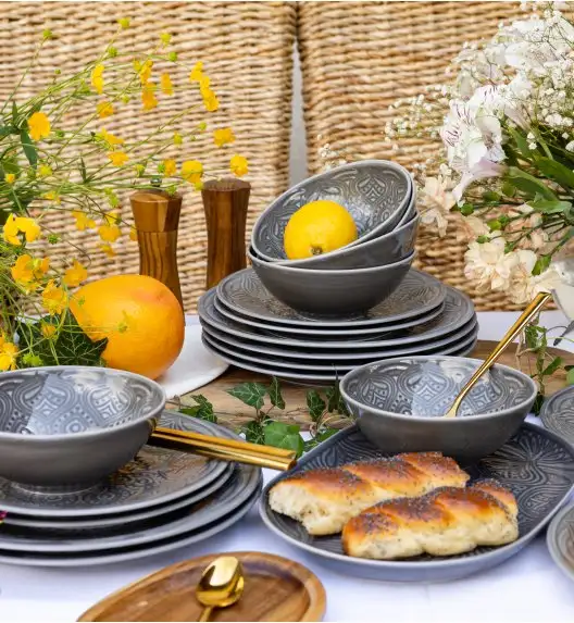LUBIANA ORIENTAL | KM00 | SZARY | Serwis obiadowy 18 el dla 6 os | porcelana luz 