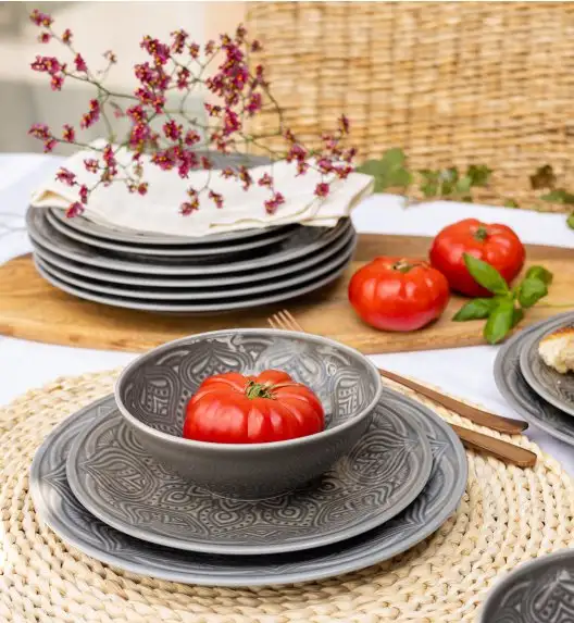 LUBIANA ORIENTAL | KM00 | SZARY | Serwis obiadowy 18 el dla 6 os | porcelana luz 