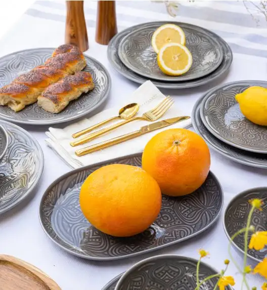 LUBIANA ORIENTAL | KM00 | SZARY | Serwis obiadowy 18 el dla 6 os + półmis 28 cm | porcelana luz 