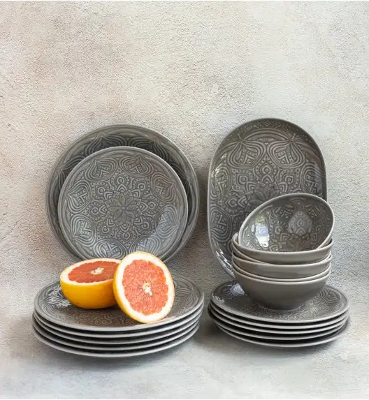 LUBIANA ORIENTAL | KM00 | SZARY | Serwis obiadowy 36 el dla 12 os + półmis 28 cm | porcelana luz 