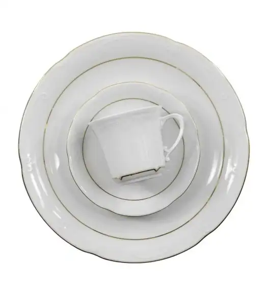 CHODZIEŻ KAMELIA B014 ZŁOTA LINIA Zestaw obiadowo-kawowy 84 el / 12 osób / porcelana