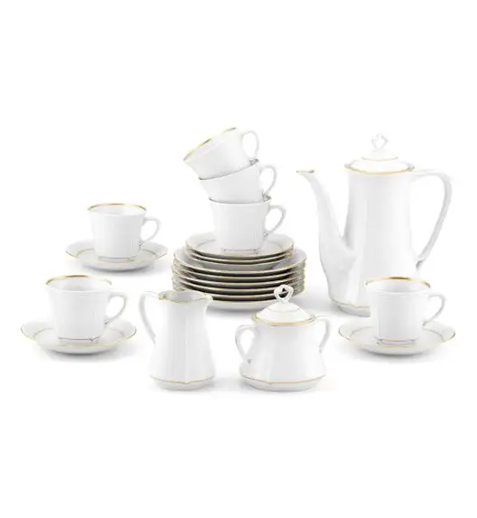 CHODZIEŻ KAMELIA B014 ZŁOTA LINIA Zestaw obiadowo-kawowy 84 el / 12 osób / porcelana