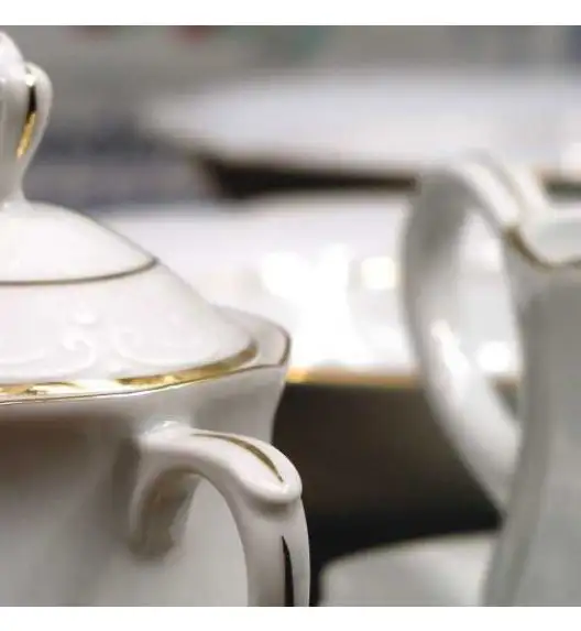 CHODZIEŻ KAMELIA B014 ZŁOTA LINIA Zestaw obiadowo-kawowy 84 el / 12 osób / porcelana