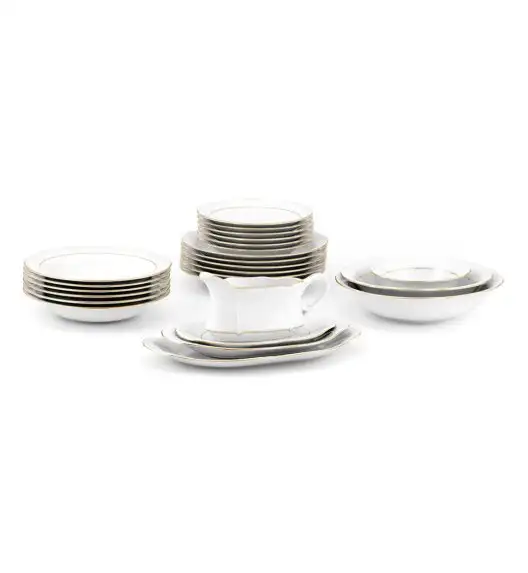 CHODZIEŻ KAMELIA B014 ZŁOTA LINIA Zestaw obiadowo-kawowy 84 el / 12 osób / porcelana