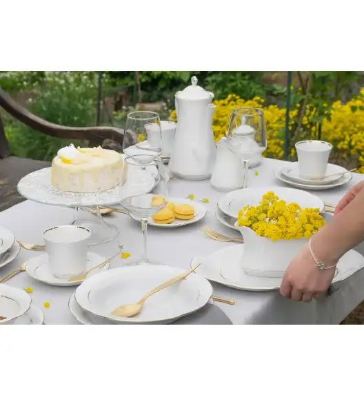 CHODZIEŻ KAMELIA B014 ZŁOTA LINIA Zestaw obiadowo-kawowy 84 el / 12 osób / porcelana