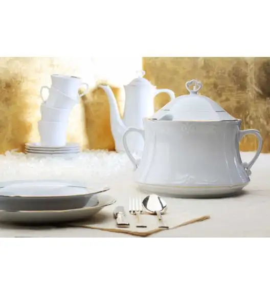 CHODZIEŻ KAMELIA B014 ZŁOTA LINIA Zestaw obiadowo-kawowy 84 el / 12 osób / porcelana
