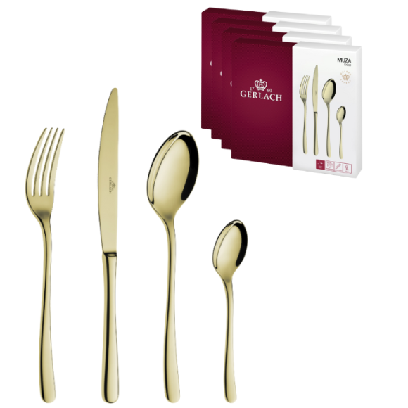GERLACH MUZA GOLD Sztućce Komplet 96 el pudełko / 24 os / połysk / złote sztućce