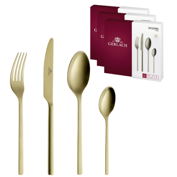GERLACH MODERN GOLD Sztućce Komplet 72 el pudełko / 18 osób / mat / złote sztućce