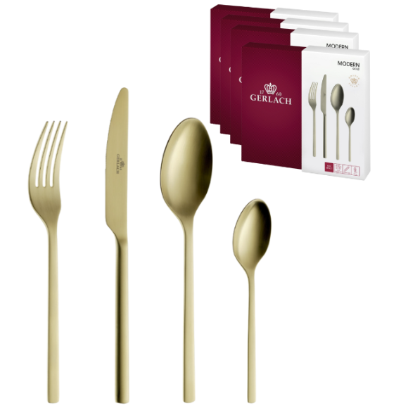 GERLACH MODERN GOLD Sztućce Komplet 96 el pudełko / 24 osoby / mat / złote sztućce