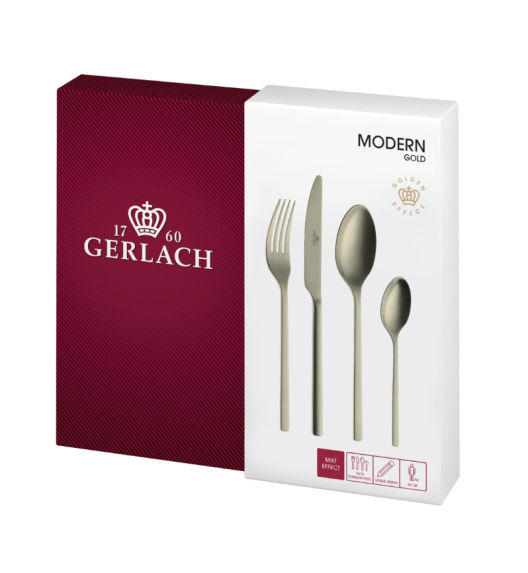 GERLACH MODERN GOLD Sztućce Komplet 96 el pudełko / 24 osoby / mat / złote sztućce