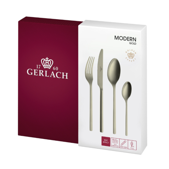 GERLACH MODERN GOLD Sztućce Komplet 96 el pudełko / 24 osoby / mat / złote sztućce