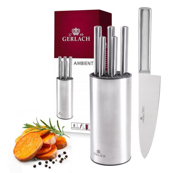 GERLACH AMBIENTE STAL | Komplet 5 noży w bloku stalowym | stal nierdzewna X30Cr13 