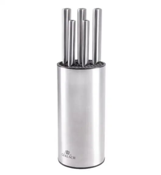 GERLACH AMBIENTE STAL | Komplet 5 noży w bloku stalowym | stal nierdzewna X30Cr13 + komplet desek dębowych 30 + 40 cm 