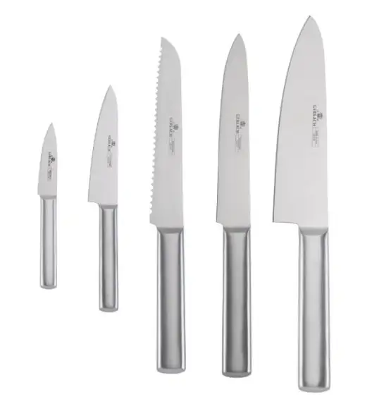 GERLACH AMBIENTE STAL | Komplet 5 noży w bloku stalowym | stal nierdzewna X30Cr13 + nożyce stalowe do drobiu