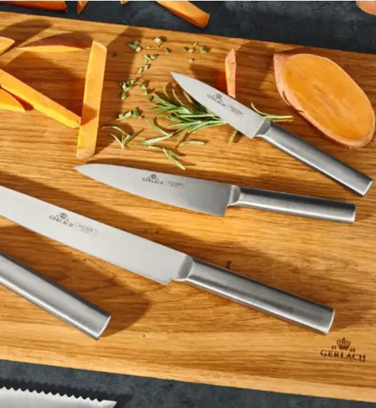 GERLACH AMBIENTE STAL | Komplet 5 noży w bloku stalowym | stal nierdzewna X30Cr13+ ostrzałka 2w1
