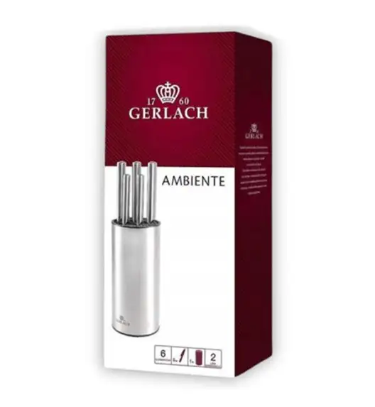 GERLACH AMBIENTE STAL | Komplet 5 noży w bloku stalowym | stal nierdzewna X30Cr13+ ostrzałka 2w1