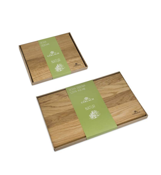 GERLACH AMBIENTE STAL | Komplet 5 noży w bloku stalowym | stal nierdzewna X30Cr13 + komplet desek dębowych 30 + 40 cm  + ostrzałka 2w1 