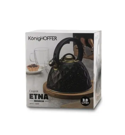 KonigHOFFER ETNA Czajnik 3 l / złote detale / czarny marble / gaz i indukcja