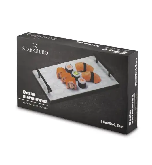 STARKE PRO Deska do serwowania przekąsek 35x20 cm / biała / marmurowa / z uchwytami