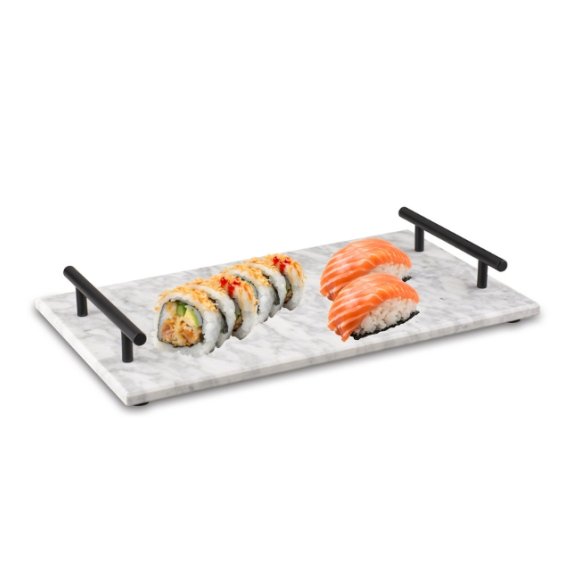 STARKE PRO Deska do serwowania przekąsek 35x20 cm / biała / marmurowa / z uchwytami