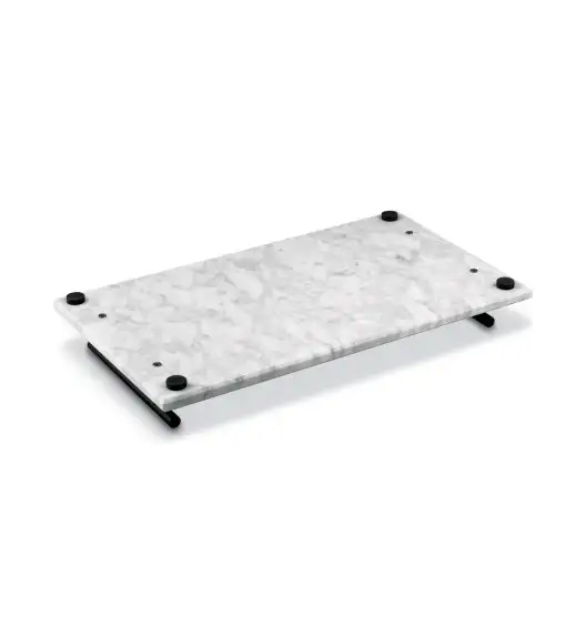 STARKE PRO Deska do serwowania przekąsek 35x20 cm / biała / marmurowa / z uchwytami