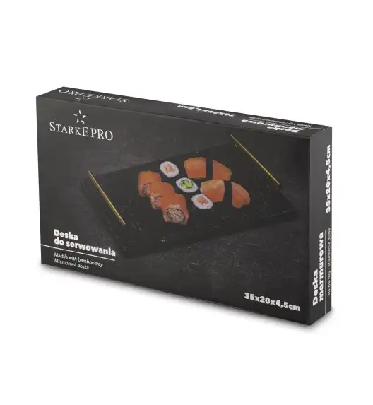 STARKE PRO Deska do serwowania przekąsek 35x20 cm / czarna / marmurowa / z uchwytami