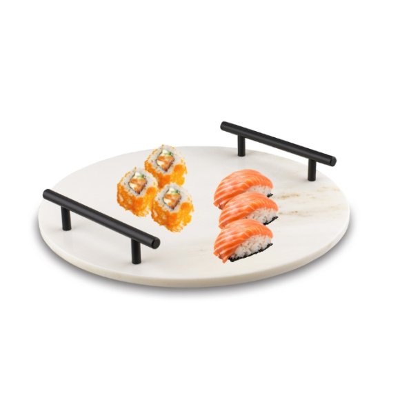 STARKE PRO Deska do serwowania przekąsek 30 cm / biała / marmurowa / z uchwytami