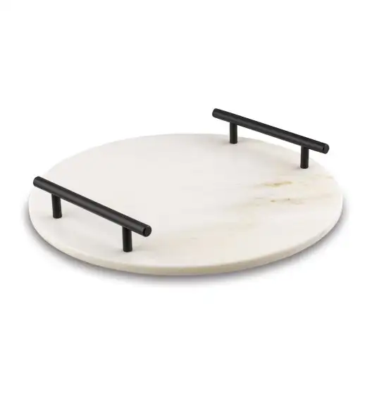 STARKE PRO Deska do serwowania przekąsek 30 cm / biała / marmurowa / z uchwytami