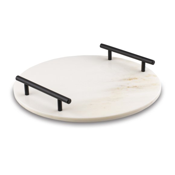 STARKE PRO Deska do serwowania przekąsek 30 cm / biała / marmurowa / z uchwytami