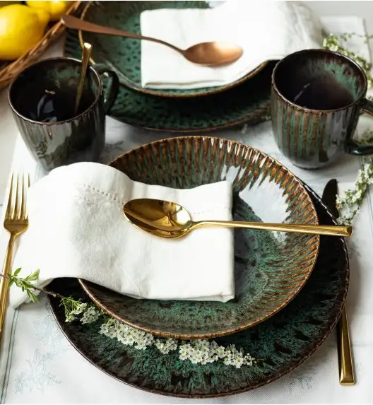 LUBIANA STONEWARE COSMOS ZIELONY | Serwis obiadowy 18 elementów dla 6 osób | odcienie zieleni | ceramika