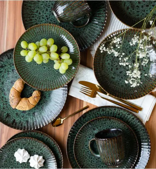LUBIANA STONEWARE COSMOS ZIELONY | Serwis obiadowy 18 elementów dla 6 osób | odcienie zieleni | ceramika