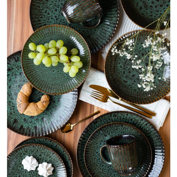 LUBIANA STONEWARE COSMOS ZIELONY | Serwis obiadowy 18 elementów dla 6 osób | odcienie zieleni | ceramika