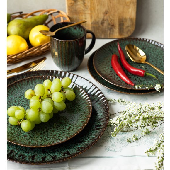 LUBIANA STONEWARE JADE ZIELONY | Serwis obiadowy 54 elementów dla 18 osób | odcienie zieleni | ceramika