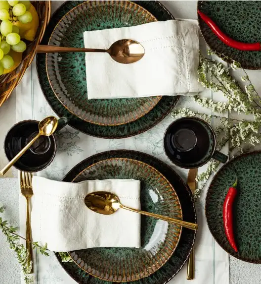 LUBIANA STONEWARE COSMOS ZIELONY | Serwis obiadowy 54 elementów dla 18 osób | odcienie zieleni | ceramika