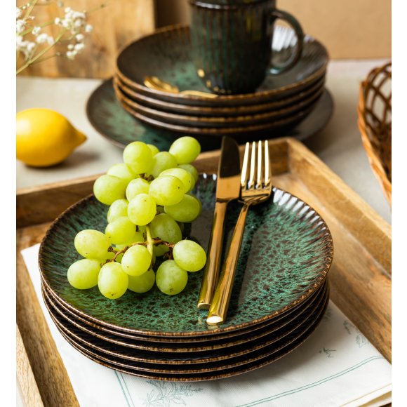 LUBIANA STONEWARE JADE ZIELONY | Serwis obiadowy 72 elementy dla 24 osób | odcienie zieleni | ceramika