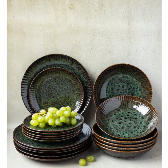 LUBIANA STONEWARE JADE ZIELONY | Serwis obiadowy 72 elementy dla 24 osób | odcienie zieleni | ceramika