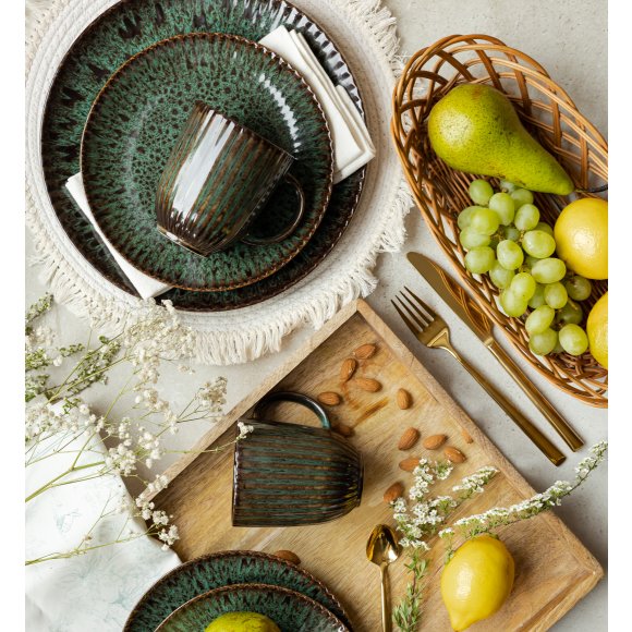 LUBIANA STONEWARE COSMOS ZIELONY | Serwis obiadowy 24 elementy dla 6 osób | odcienie zieleni | ceramika