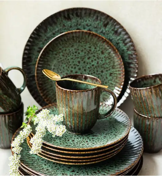 LUBIANA STONEWARE COSMOS ZIELONY | Serwis obiadowy 24 elementy dla 6 osób | odcienie zieleni | ceramika
