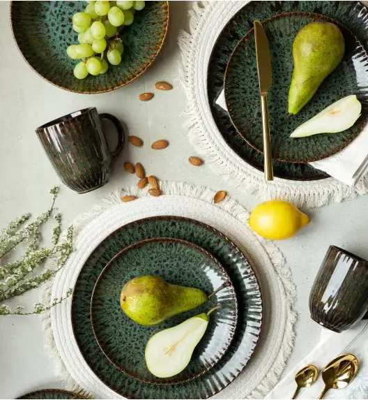 LUBIANA STONEWARE COSMOS ZIELONY | Serwis obiadowy 48 elementów dla 12 osób | odcienie zieleni | ceramika